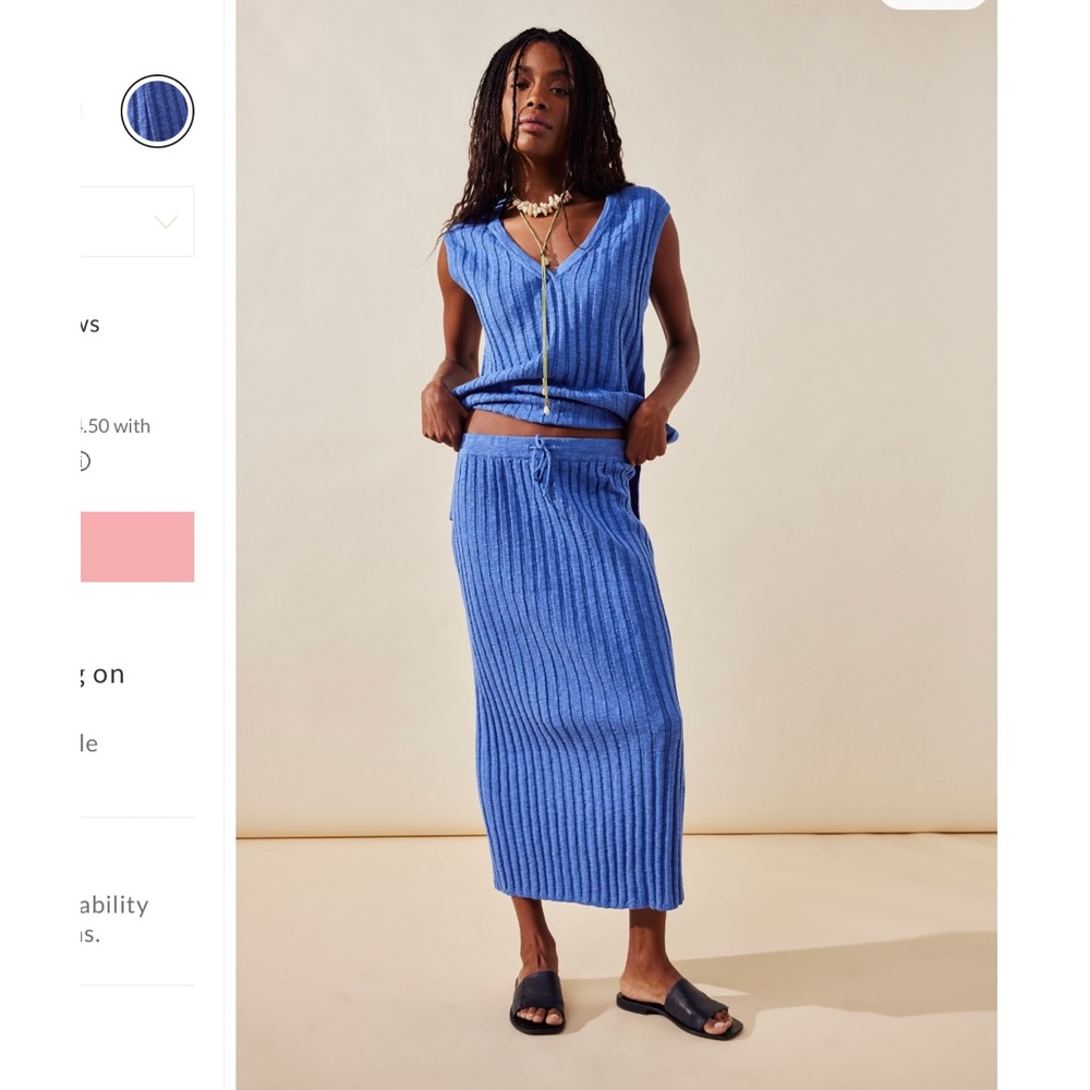 Free People Blue Ribbed Knit Two-Piece Set